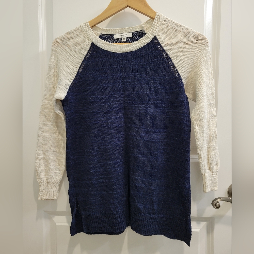 Navy and Cream Women's Sweater